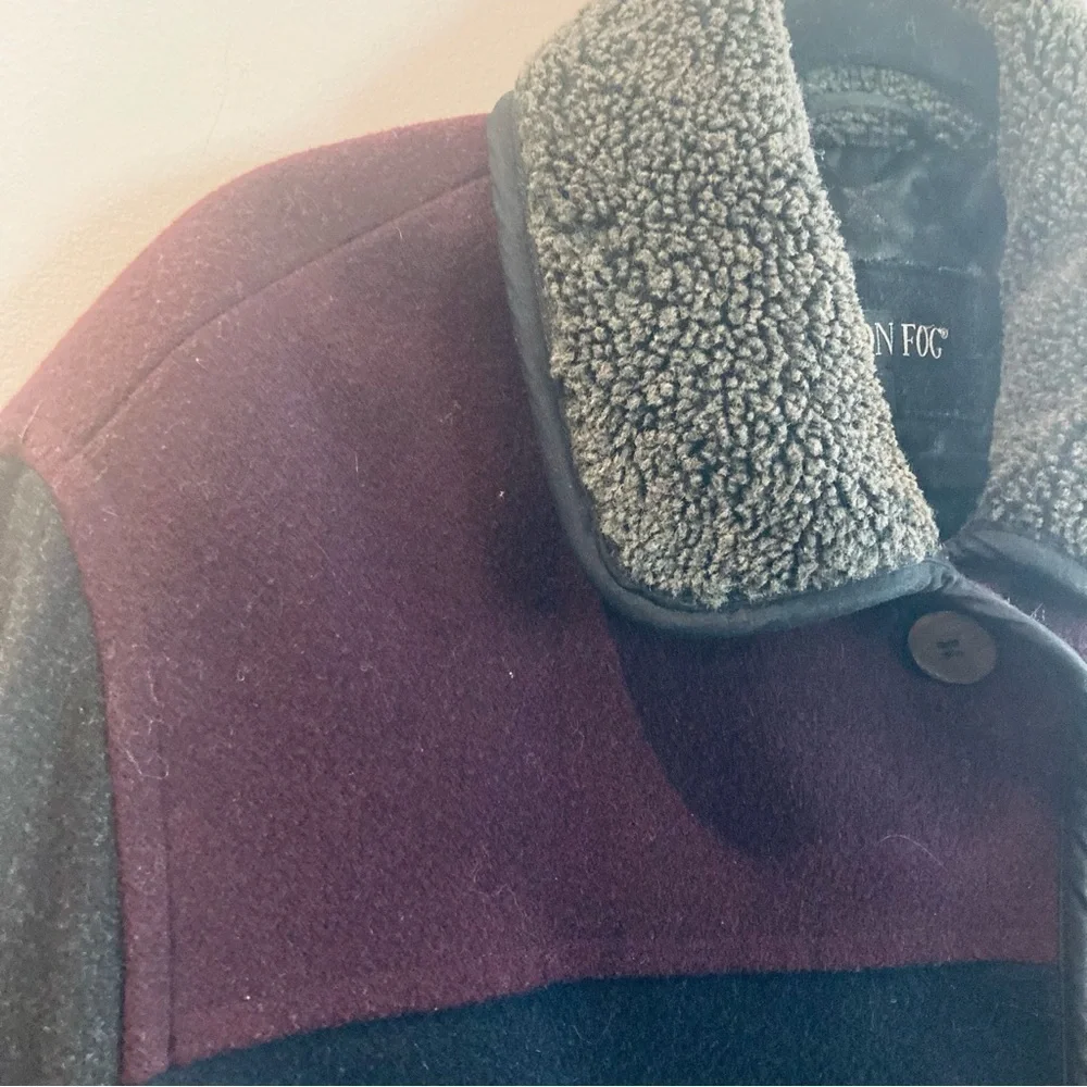 LONDON FOG Sz 14P Wool Blend Quilted Lining Colour Block Button Closure Pea Coat - Picture 6 of 15